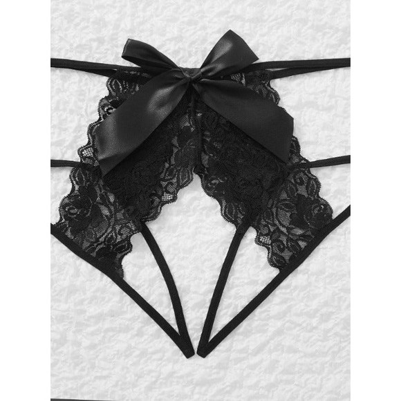 16 Plus 3 pack Floral Lace Bow Front Crotchless Panty - Picture 4 of 5